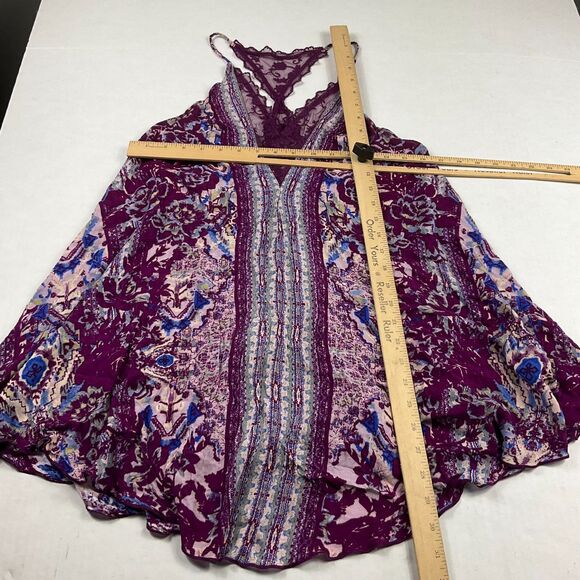 Free People Lace Tank Top  Floral Flowy V-Neck Racerback Boho Festival Shirt S - Picture 4 of 11